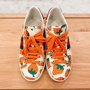 Women's Ace Gucci Strawberry Leather Sneakers